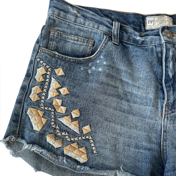 Free People Embroidered Aztec Tribal Jeans Shorts - Picture 6 of 9